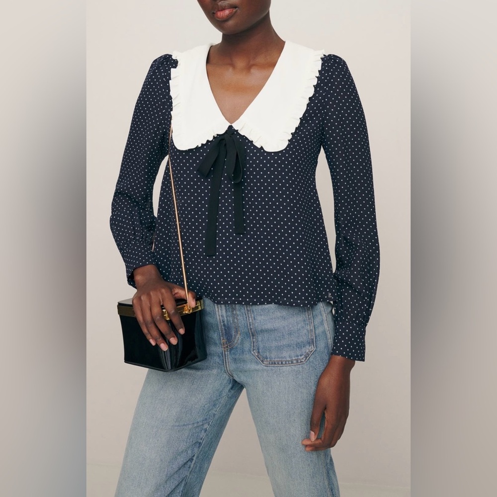 Reformation Edalene Ruffle Collar Top Size XL